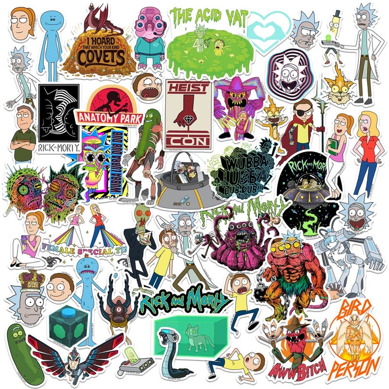 GRAPHICS & MORE Rick and Morty Sticker Pack Die Cut Vinyl Large Deluxe Stickers Variety Pack - Laptop, Water Bottle, Scrapbooking, Tablet, Skateboard, Indoor/Outdoor - Set of 50 - Image 1
